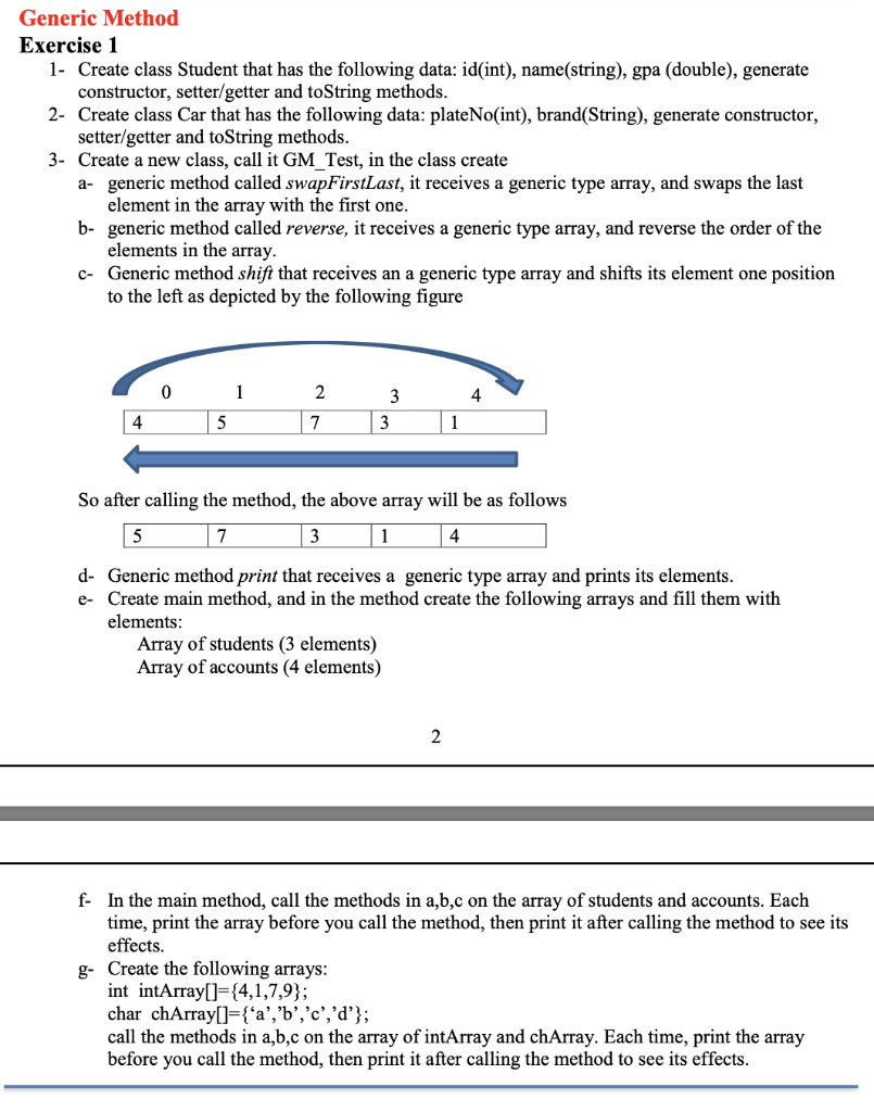 Solved Generic Method Exercise 1 1- Create class Student | Chegg.com