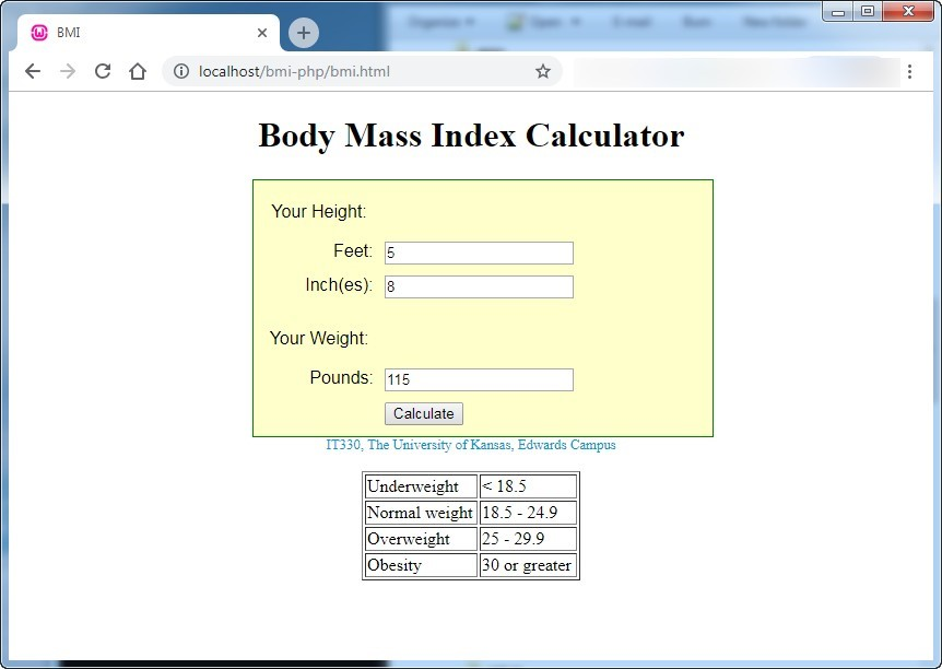 Body Mass Index Bmi Calculator Bmi Is A Measure Of Chegg Com