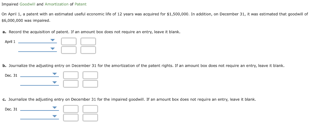 solved-impaired-goodwill-and-amortization-of-patent-on-april-chegg