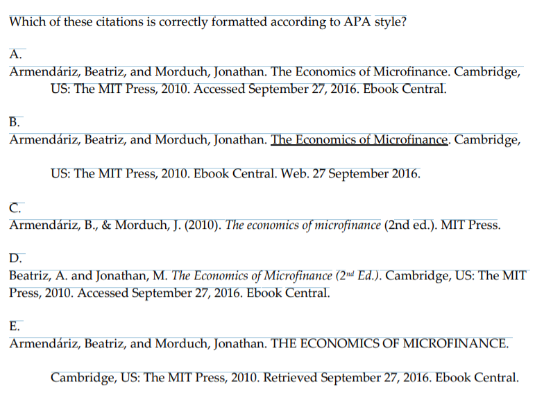 Solved Which Of These Citations Is Correctly Formatted Chegg Com