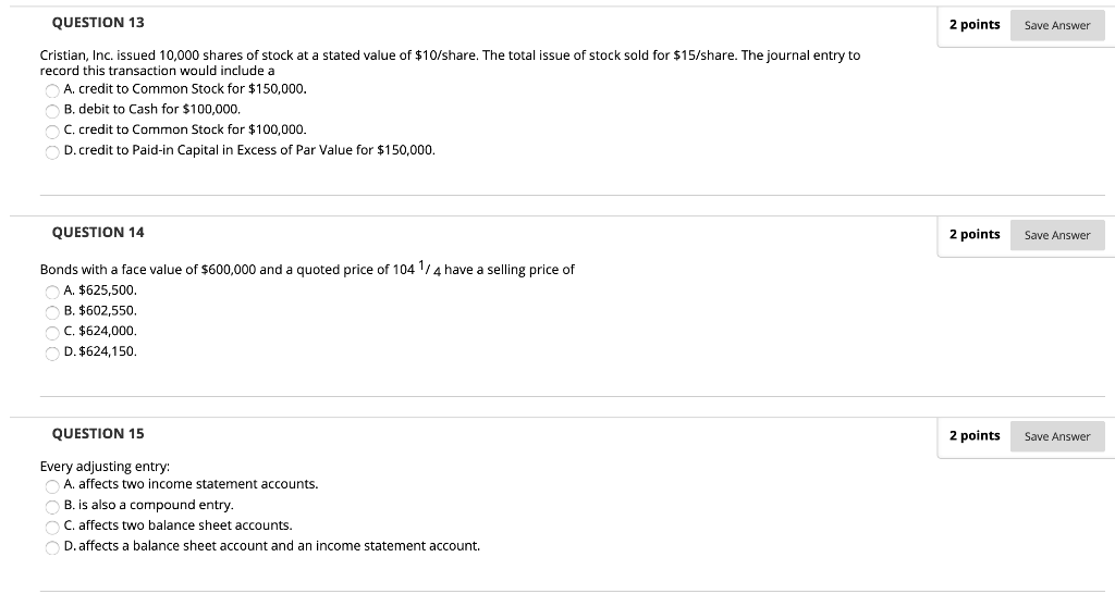 Solved QUESTION 13 2 points Save Answer Cristian, Inc. | Chegg.com
