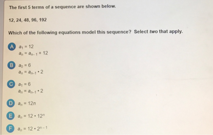 Solved The first 5 terms of a sequence are shown below. 12, | Chegg.com