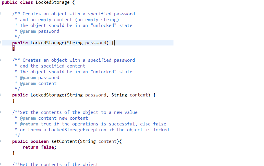 Solved public class LockedStorage { /** Creates an object | Chegg.com