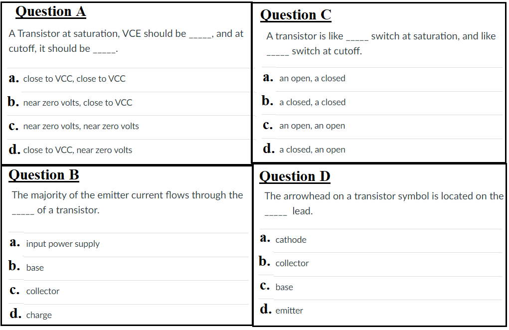 Solved Question A Question C and at A Transistor at | Chegg.com