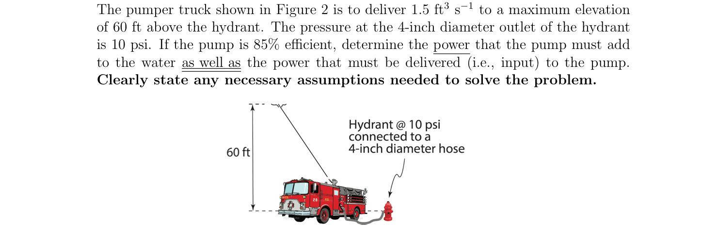 Solved The pumper truck shown in Figure 2 is to deliver 1.5 | Chegg.com