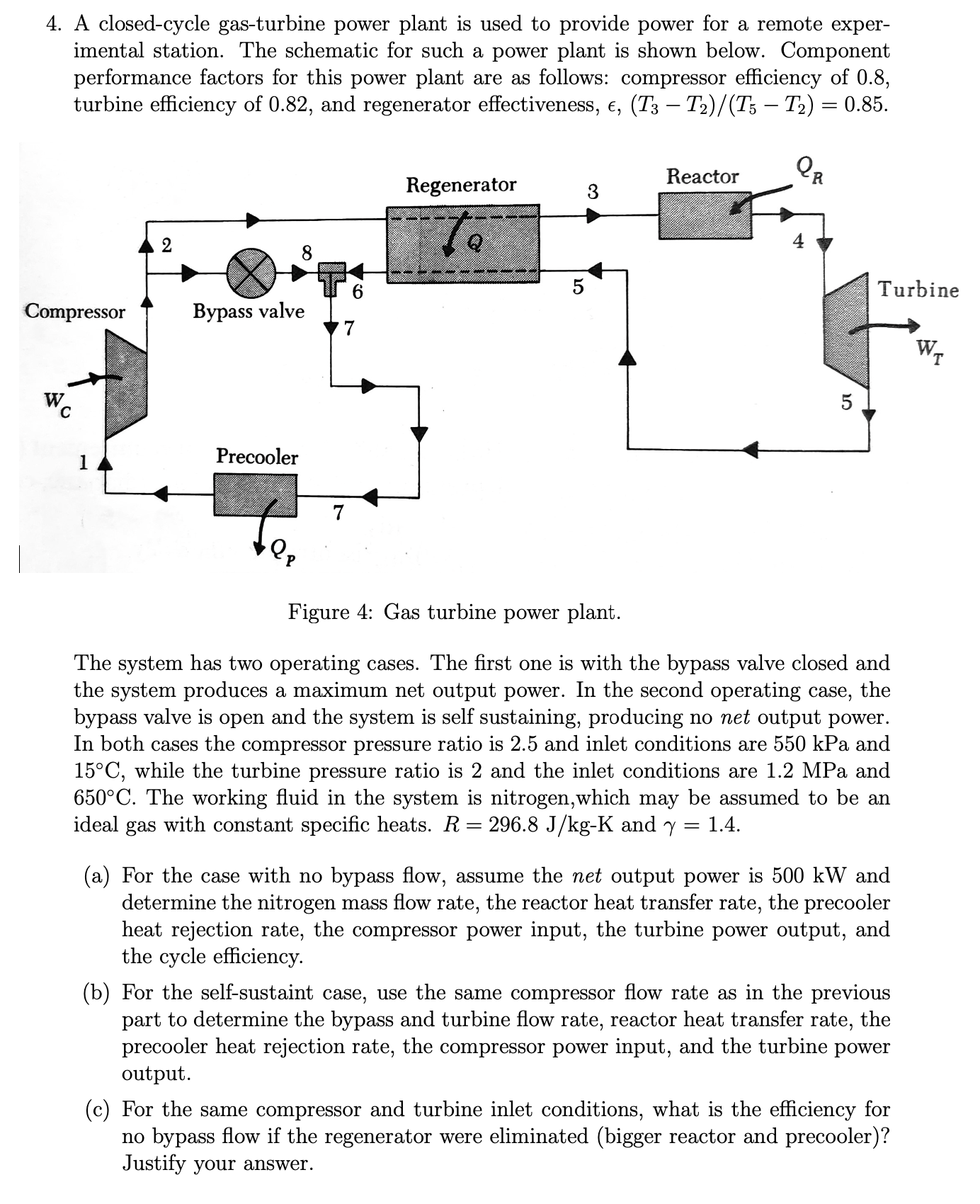 Solved 4. A closed cycle gas turbine power plant is used to