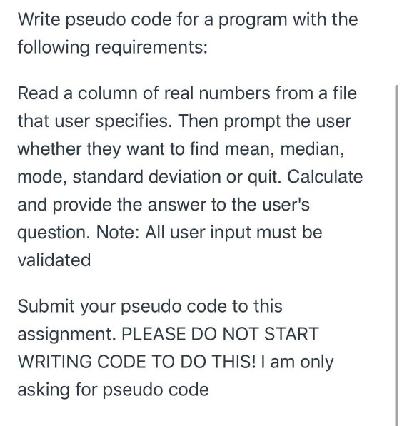 Solved Write pseudo code for a program with the following | Chegg.com