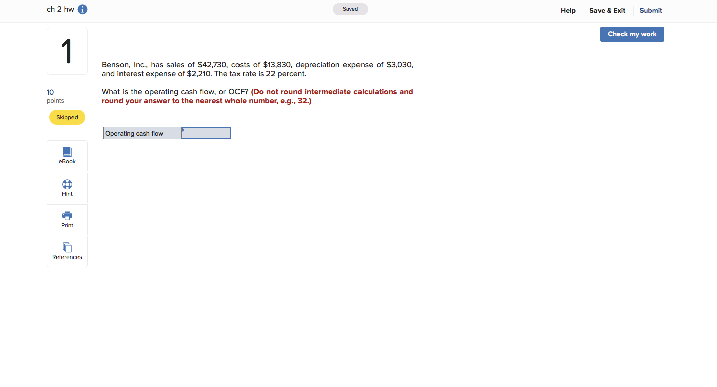 Solved ch 2 hw A Saved Help Save & Exit Submit Check my work | Chegg.com