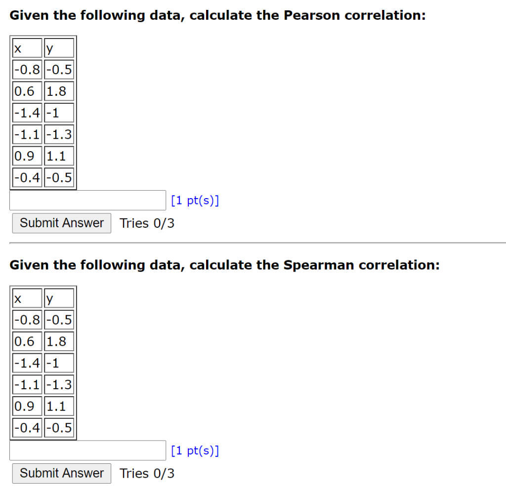 Solved Given the following data, calculate the Pearson