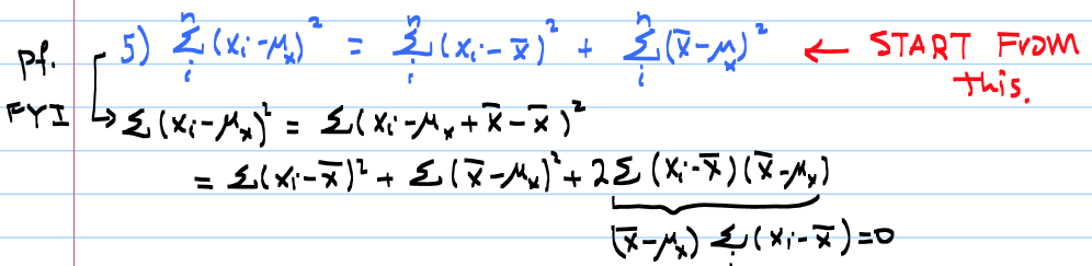 Solved 5) ∑in(xi−μx)2=∑in(xi−xˉ)2+∑in(xˉ−μx)2← START Frow | Chegg.com