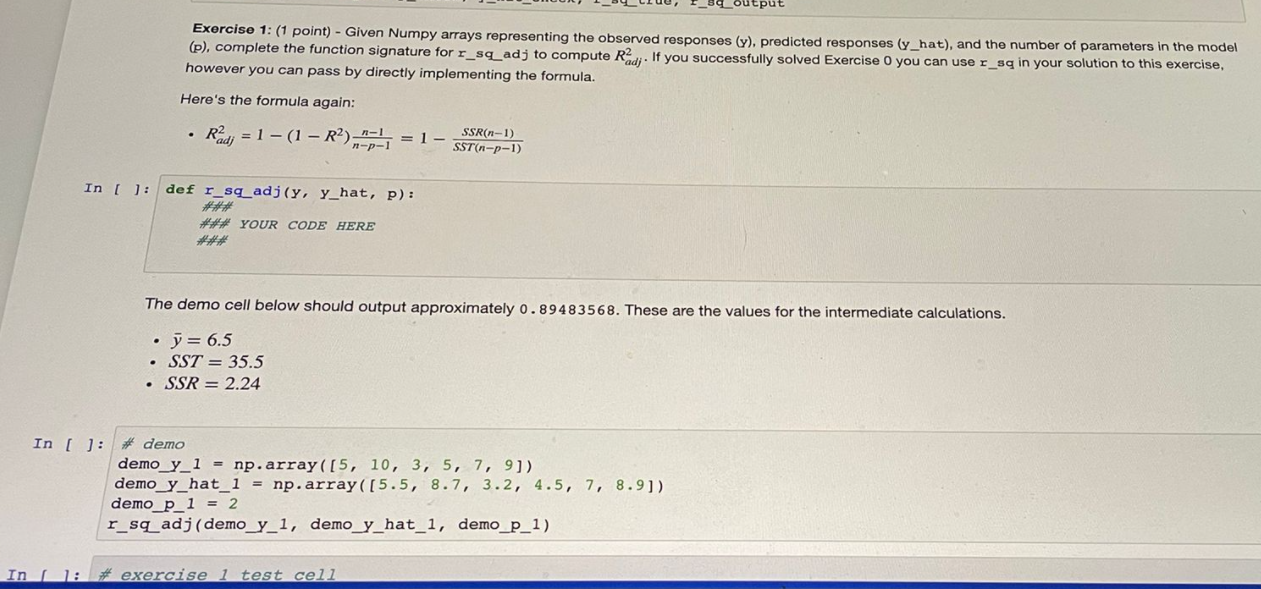 Solved Exorcise 1: (1 point) - Given Numpy arrays | Chegg.com