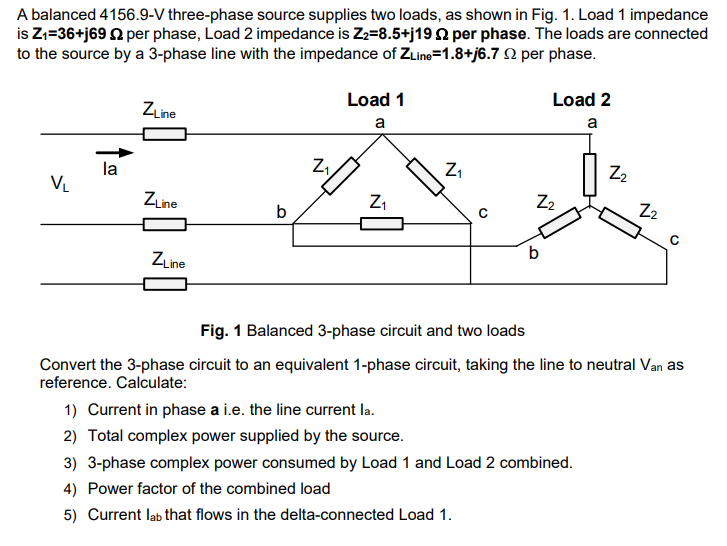 Solved A Balanced 4156.9-V Three-phase Source Supplies Two | Chegg.com