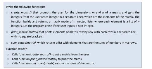 Solved Write a Python Program to create matrix() that | Chegg.com