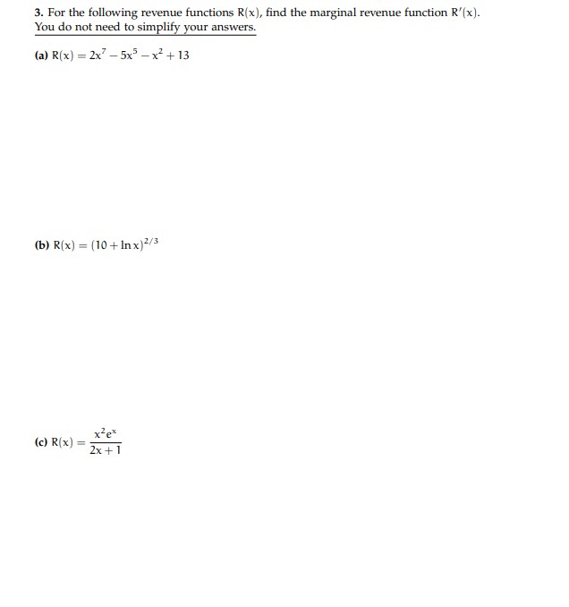 Solved 3 For the following revenue functions R x find the Chegg com