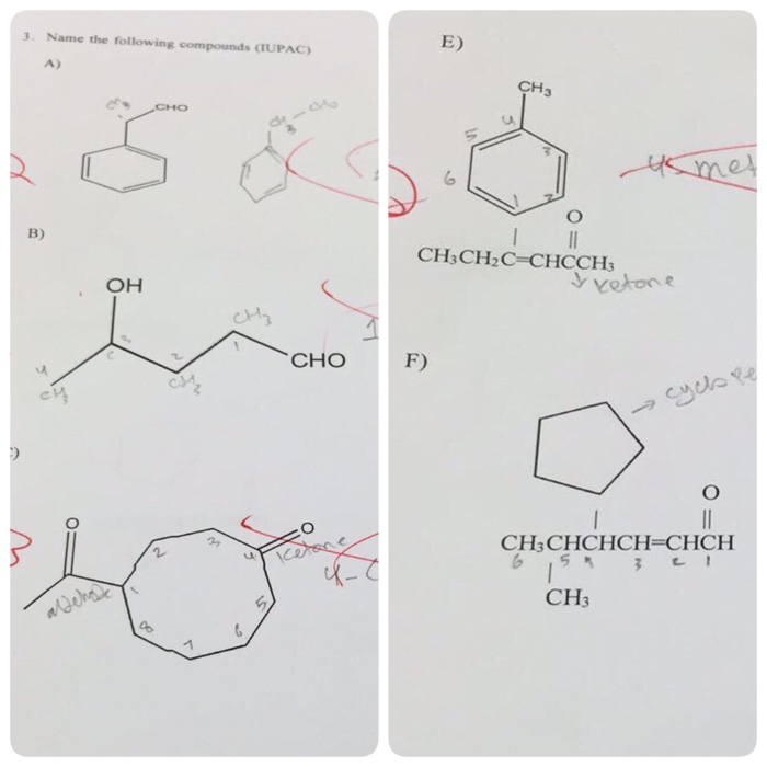 Solved E) 3. Name the following compounds (TUPAC) A) CH CHO | Chegg.com