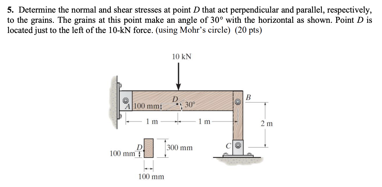 Solved 5. Determine the normal and shear stresses at point D