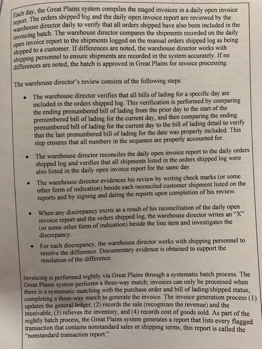 Solved 2. What relevant control identified would address the | Chegg.com