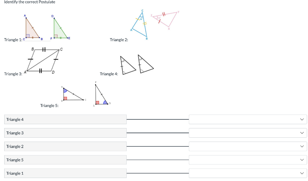Solved Identify the correct Postulate ܪ ܬ ܬ Triangle 1: | Chegg.com