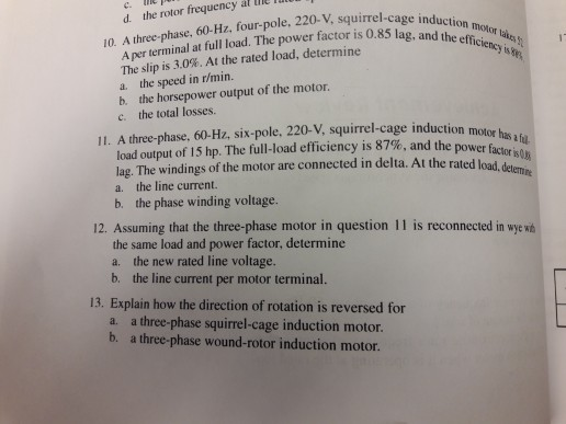 Solved d. the rotor frequency al 10. A three-phase, 60-Hz, | Chegg.com