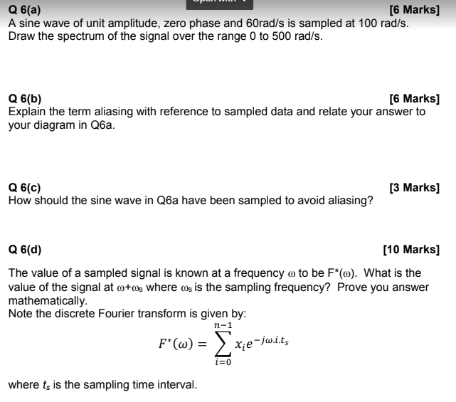 Solved Q 6(a) [6 Marks] A sine wave of unit amplitude, zero | Chegg.com