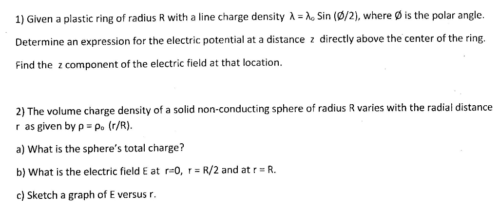 Solved 1) Given a plastic ring of radius R with a line | Chegg.com
