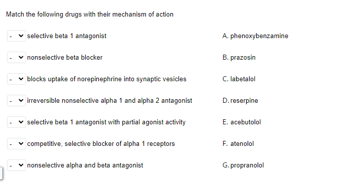 Solved Match the following drugs with their mechanism of | Chegg.com