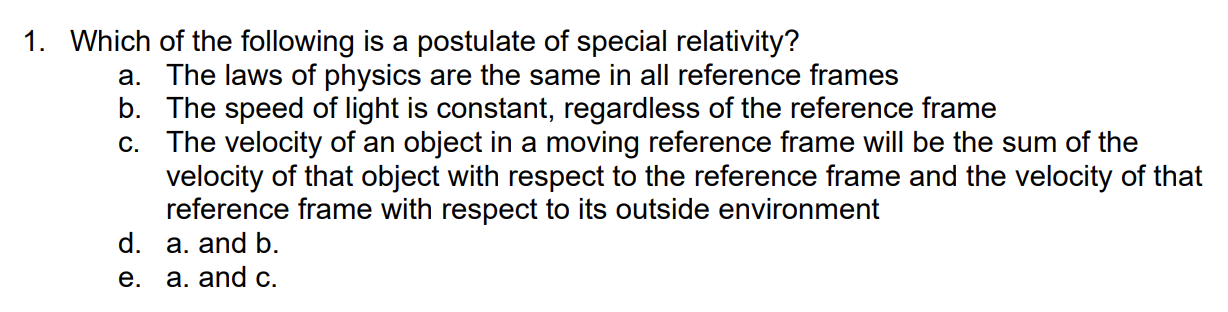 Solved Which Of The Following Is A Postulate Of Special | Chegg.com