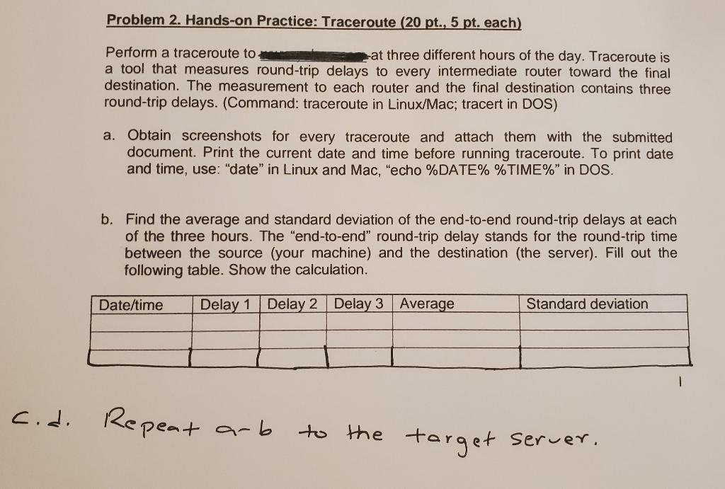 Problem 2. Hands-on Practice: Traceroute (20 pt., 5 | Chegg.com