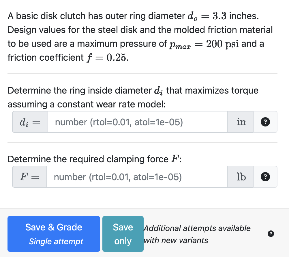 Solved A basic disk clutch has outer ring diameter do=3.3 | Chegg.com