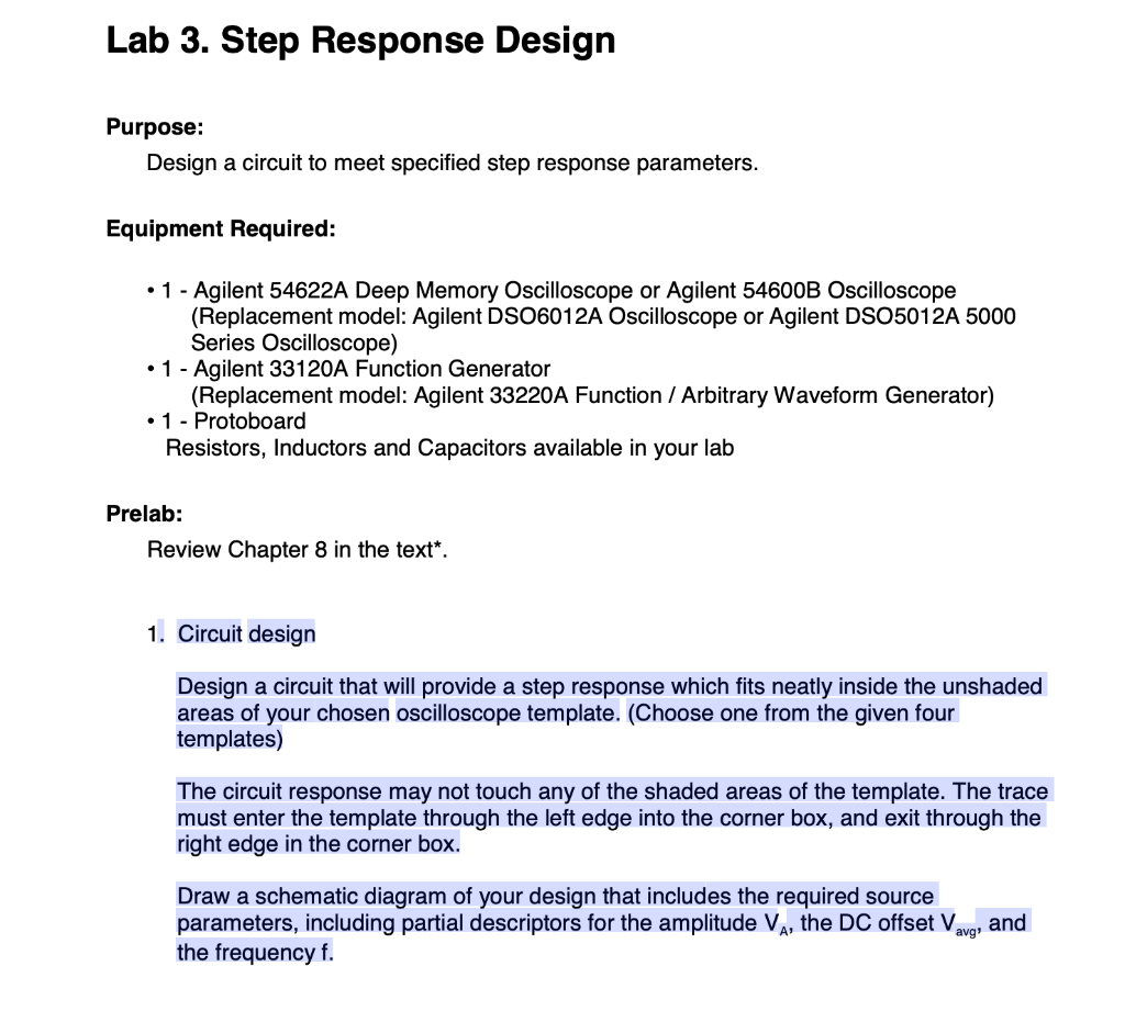 Lab 3. Step Response Design Purpose: Design a circuit | Chegg.com