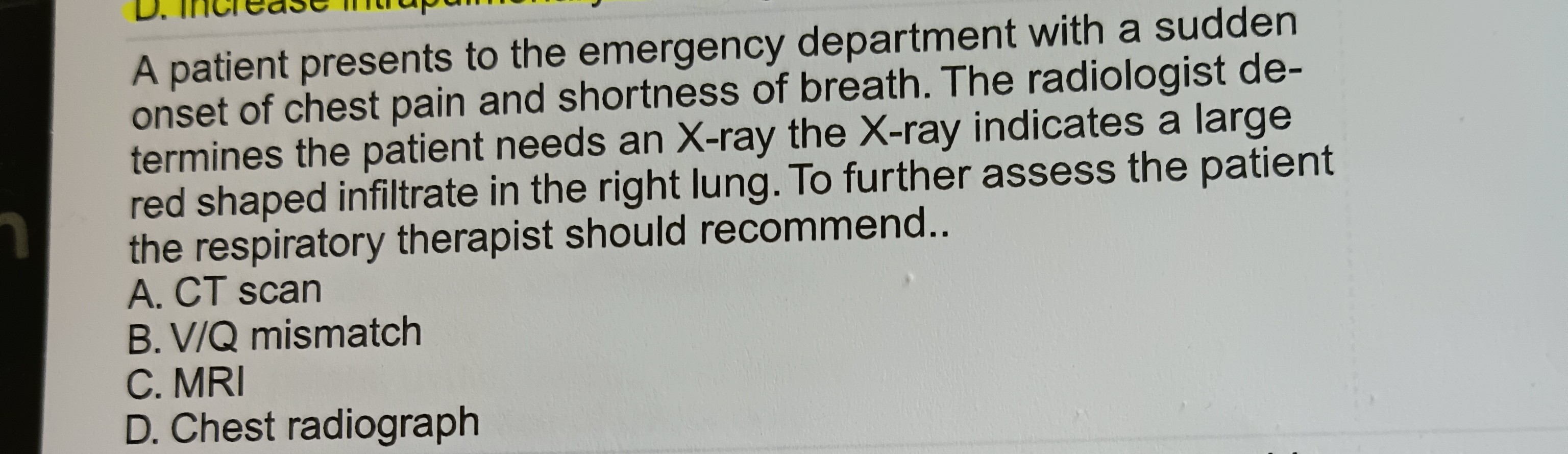 Solved A patient presents to the emergency department with a | Chegg.com