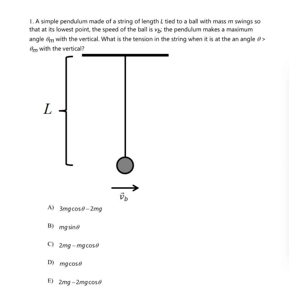 Solved 1. A Simple Pendulum Made Of A String Of Length L | Chegg.com