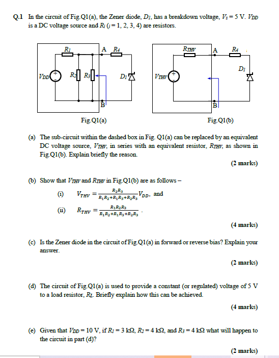 Solved Q.1 In the circuit of Fig Q1(a), the Zener diode. Di, | Chegg.com