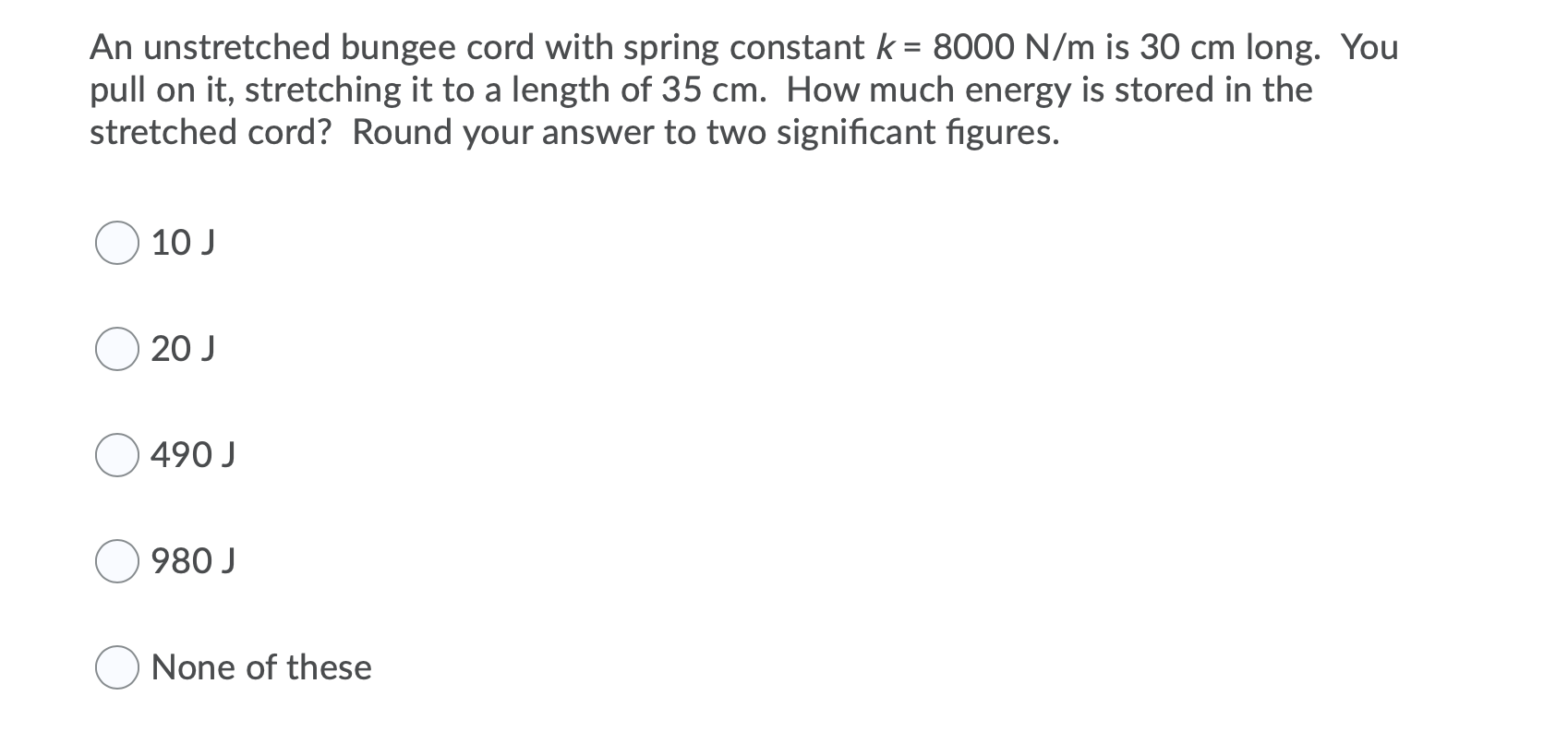 Solved An unstretched bungee cord with spring constant k =