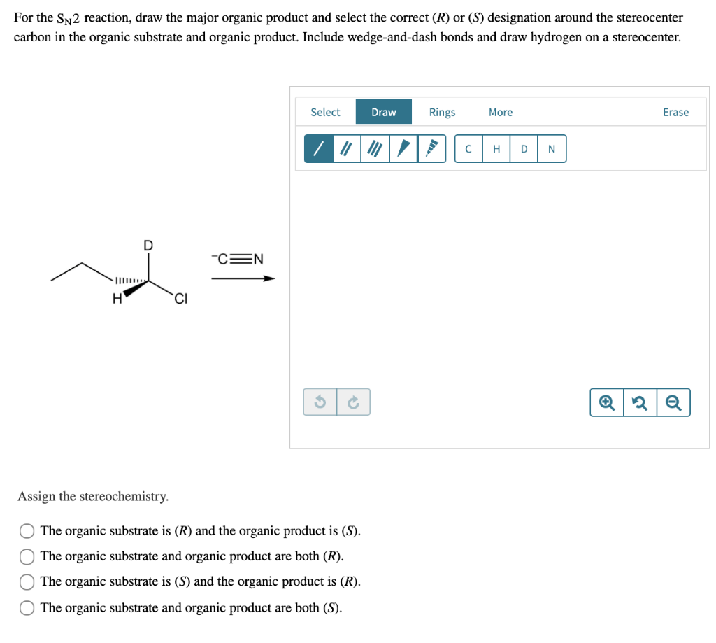 Solved For the SN2 reaction, draw the major organic product
