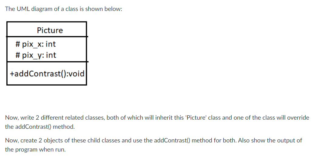 Solved The UML diagram of a class is shown below: Picture | Chegg.com