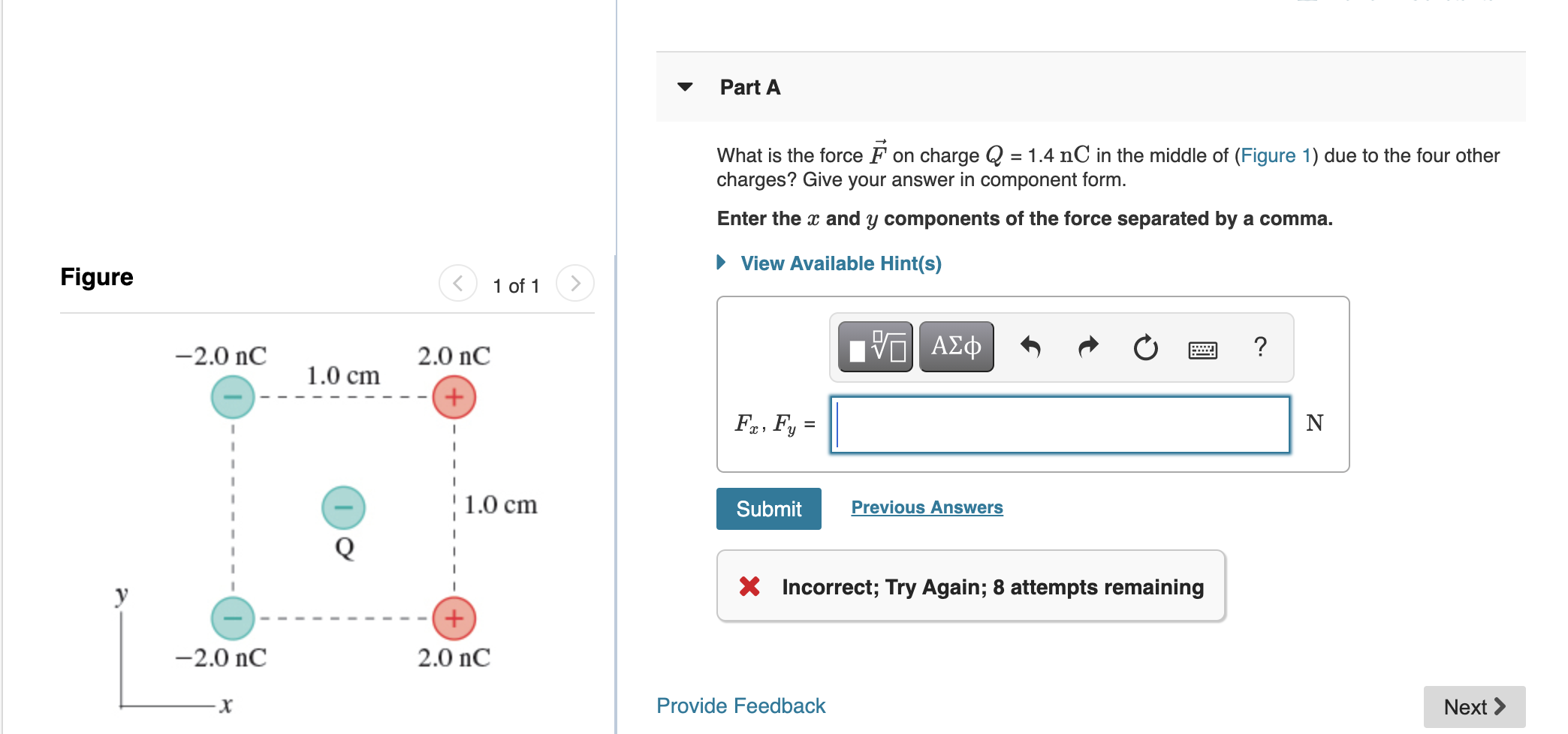 Solved Part A What is the force F on charge Q = 1.4 nC in | Chegg.com