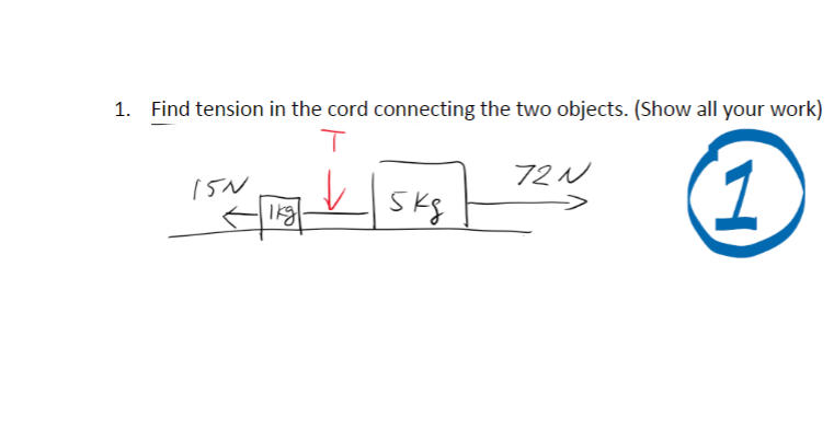 Solved 1. Find tension in the cord connecting the two | Chegg.com