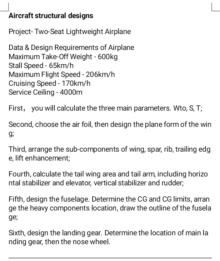 Aircraft Structural Designs Project Two Seat Ligh Chegg Com