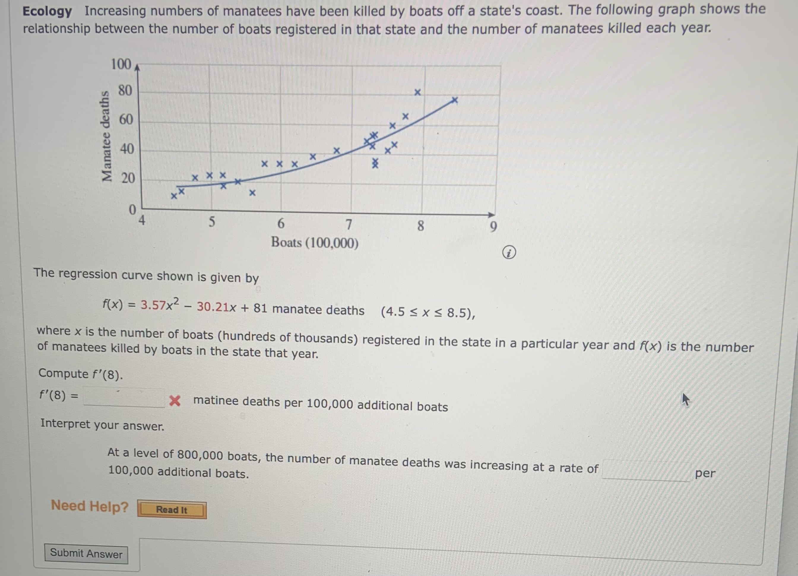 Solved Ecology Increasing numbers of manatees have been | Chegg.com