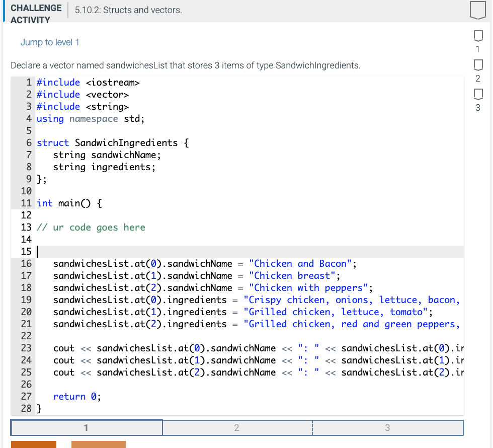 Solved CHALLENGE ACTIVITY 5.10.2: Structs and vectors. Jump | Chegg.com