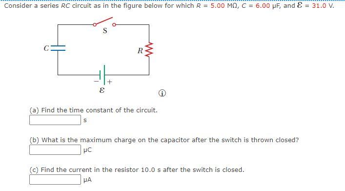 Solved Consider a series RC circuit as in the figure below | Chegg.com