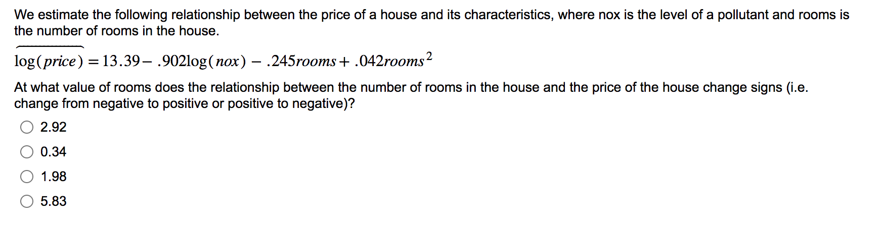 Solved We estimate the following relationship between the | Chegg.com
