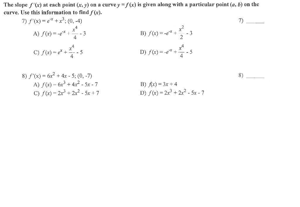 Solved The slope f'(x) at each point (x, y) on a curve y = | Chegg.com