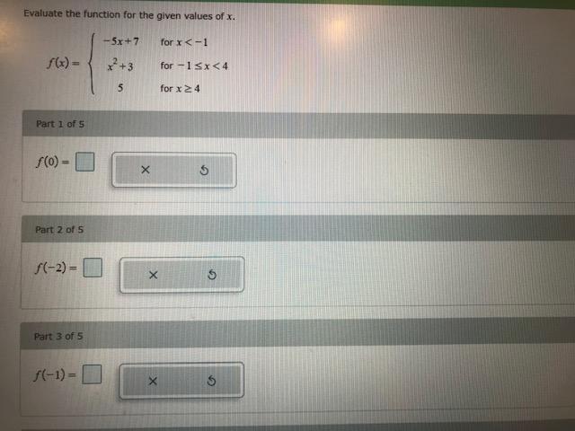 Solved Evaluate the function for the given values of x. - | Chegg.com