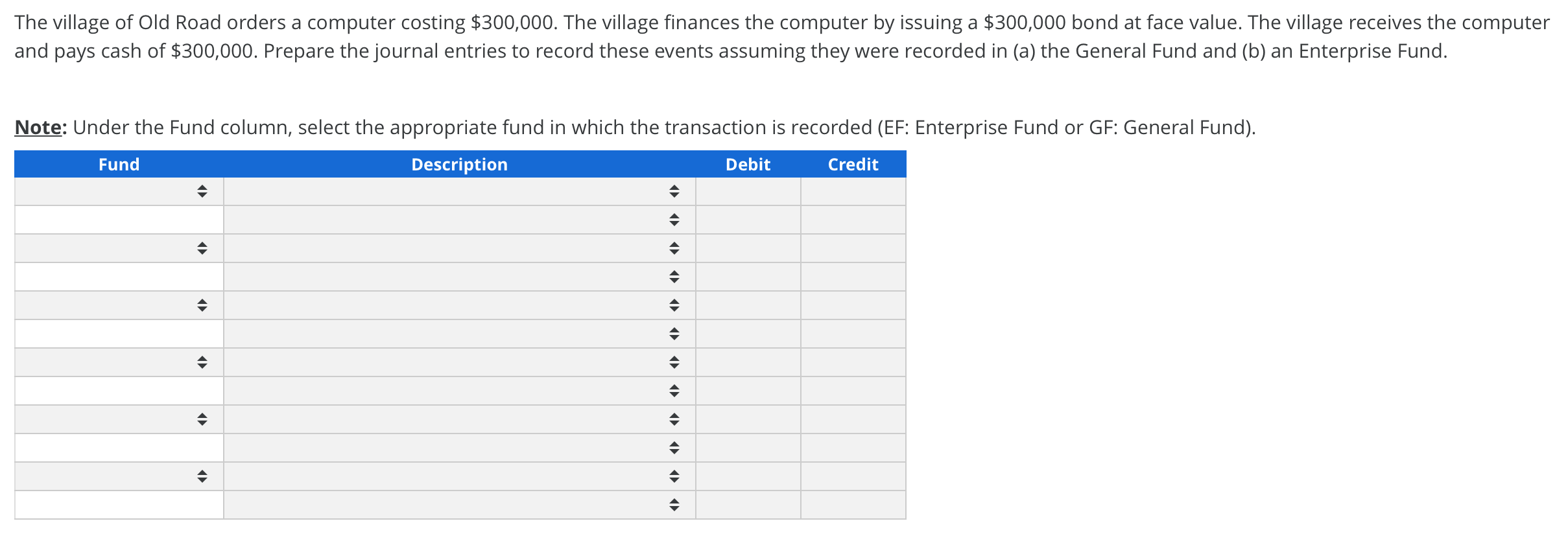Solved The Village Of Old Road Orders A Computer Costing Chegg