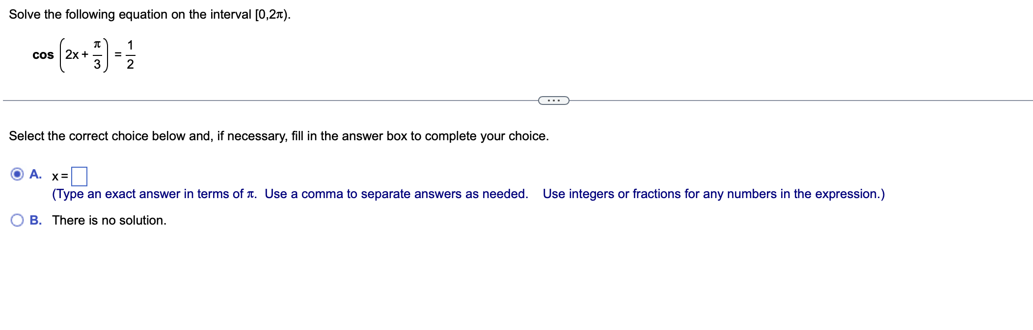 Solved Solve the following equation on the interval | Chegg.com