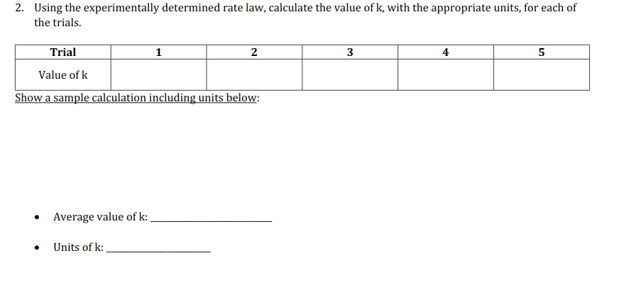 Solved 2. Using the experimentally determined rate law, | Chegg.com