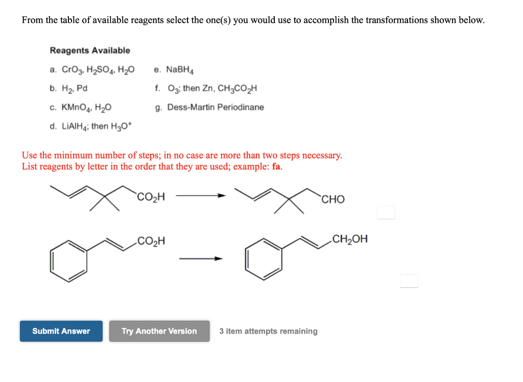 Solved From the table of available reagents select the