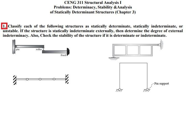 Solved CENG 311 Structural Analysis I Problems: Determinacy, | Chegg.com